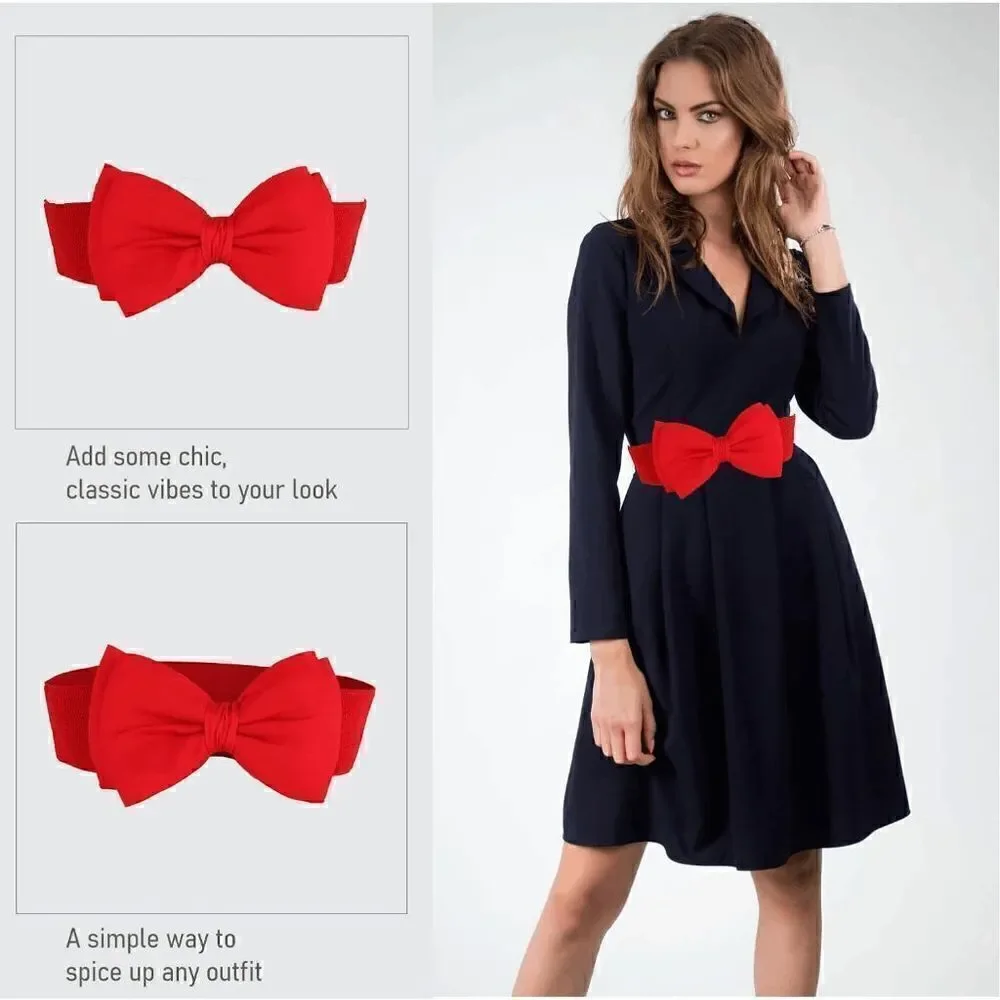 🎀 Red Bow Decor Elastic Stretchy Wide Corset Belt SIZE L-XL NEW